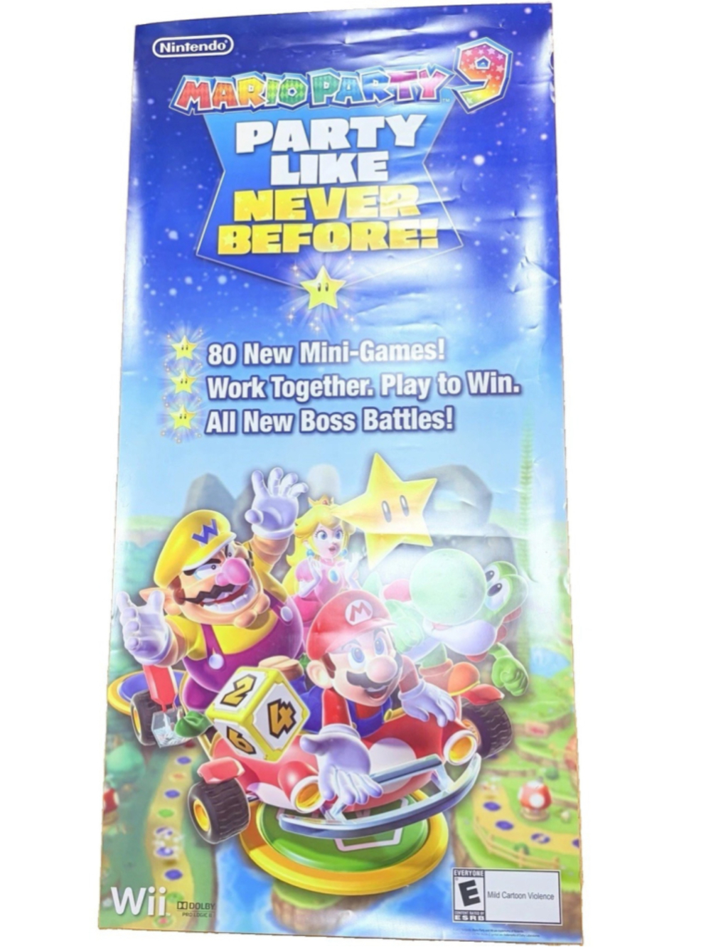 Mario Party 9 Wii Promo Banner 28x58 Plastic Nintendo Store Display Poster